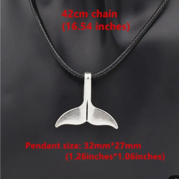 NEW Whale 🐋 Tail Silver Tone & Cord Necklace Unisex NEW - Picture 2 of 2